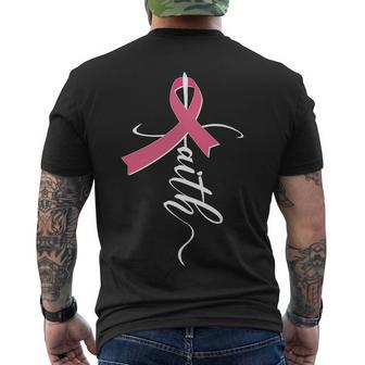 Faith Breast Cancer Awareness Ribbon Men's Crewneck Short Sleeve Back Print T-shirt - Monsterry