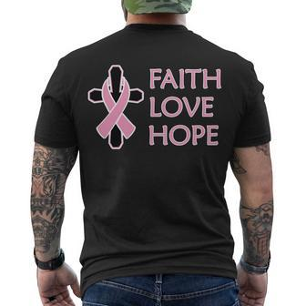 Faith Love Hope Breast Cancer Ribbon Cross Men's Crewneck Short Sleeve Back Print T-shirt - Monsterry AU