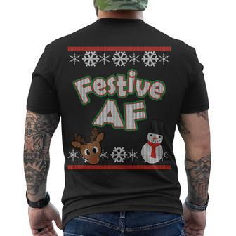 Festive Af Ugly Christmas Sweater Men's Crewneck Short Sleeve Back Print T-shirt - Monsterry