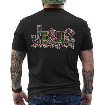 Festive Patten Jesus Name Above All Names Men's Crewneck Short Sleeve Back Print T-shirt - Monsterry UK
