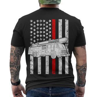 Fire Truck American Firefighter Thin Red Line Flag Tshirt Men's Crewneck Short Sleeve Back Print T-shirt - Monsterry UK