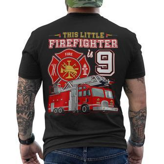 Firefighter This Little Firefighter Is 9 Years Old 9Th Birthday Kid Boy Men's T-shirt Back Print - Seseable