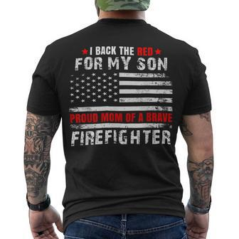 Firefighter Proud Mom Of Firefighter Son I Back The Red For My Son Men's T-shirt Back Print - Seseable