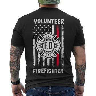 Firefighter Red Line Flag Fireman Wife Mom Volunteer Firefighter Men's T-shirt Back Print - Seseable