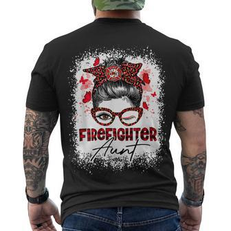 Firefighter The Red Proud Firefighter Fireman Aunt Messy Bun Hair Men's T-shirt Back Print - Seseable