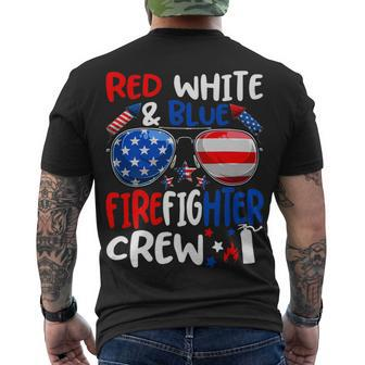 Firefighter Red White Blue Firefighter Crew American Flag Men's T-shirt Back Print - Seseable
