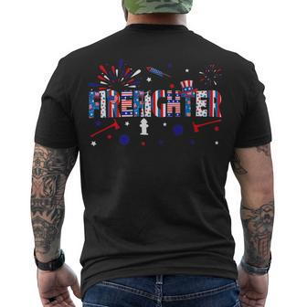 Firefighter Retro American Flag Firefighter Jobs 4Th Of July Fathers Day V2 Men's T-shirt Back Print - Seseable