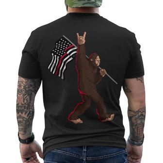 Firefighter Thin Red Line Firefighter Flag Bigfoot Rock And Roll Men's T-shirt Back Print - Seseable