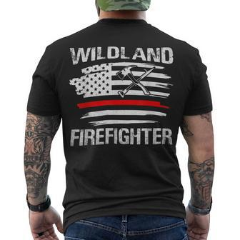 Firefighter Thin Red Line Wildland Firefighter American Flag Axe Fire Men's T-shirt Back Print - Seseable