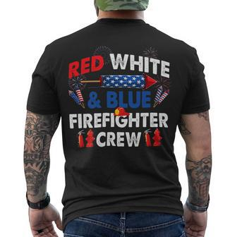 Firefighter Us Flag Red White & Blue Firefighter Crew 4Th Of July Men's T-shirt Back Print - Seseable