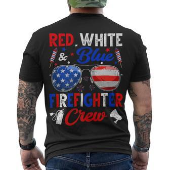Firefighter Vintage Red White Blue Firefighter American Flag Men's T-shirt Back Print - Seseable