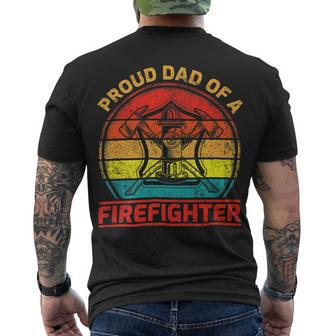 Firefighter Vintage Retro Proud Dad Of A Firefighter Fireman Fathers Day Men's T-shirt Back Print - Seseable