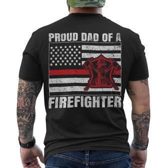 Firefighter Vintage Usa Flag Proud Dad Of A Firefighter Fathers Day Men's T-shirt Back Print