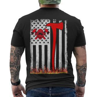 Firefighter Wildland Firefighter Axe American Flag Thin Red Line Fire Men's T-shirt Back Print - Seseable