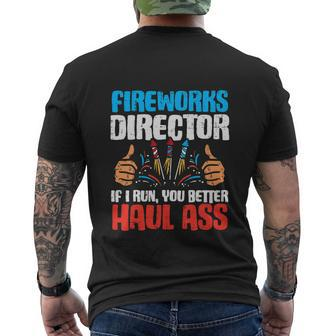 Firework Director If I Run You Better Haul Ass Usa Flag Men's Crewneck Short Sleeve Back Print T-shirt - Monsterry