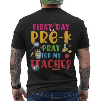 First Day Prek Pray For My Teacher Back To School First Day Of School Men's Crewneck Short Sleeve Back Print T-shirt - Monsterry