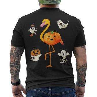 Flamingo Pumpkin Halloween Bird Lover Gifts For Girls And Boys Tshirt Men's Crewneck Short Sleeve Back Print T-shirt - Monsterry UK