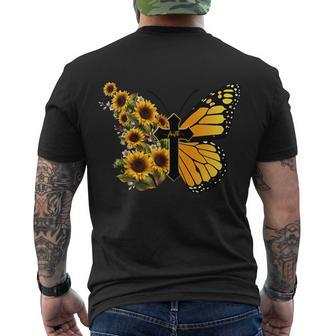 Floral Butterfly Faith Cross Men's Crewneck Short Sleeve Back Print T-shirt - Monsterry DE
