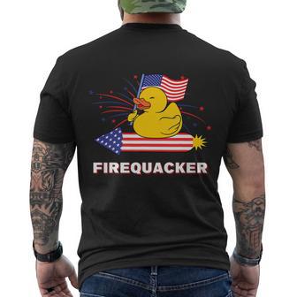 Fourth Of July Usa Patriotic Firecracker Rubber Duck Gift Men's Crewneck Short Sleeve Back Print T-shirt - Monsterry UK