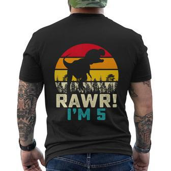 Funny 5 Year Old Boys 5Th Birthday Dinosaur T Rex Rawr Im Men's Crewneck Short Sleeve Back Print T-shirt - Monsterry