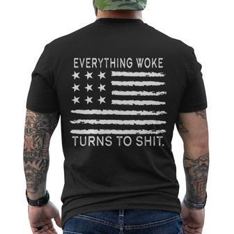 Funny Anti Biden Everything Woke Turns To Shit American Flag Men's Crewneck Short Sleeve Back Print T-shirt - Monsterry CA