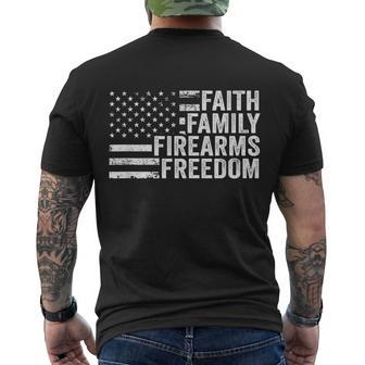 Funny Anti Biden Faith Family Firearms & Freedom Pro God Guns American Flag Men's Crewneck Short Sleeve Back Print T-shirt - Monsterry UK