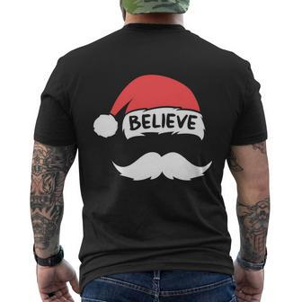 Funny Believe Santa Hat White Mustache Kids Family Christmas Men's Crewneck Short Sleeve Back Print T-shirt - Monsterry