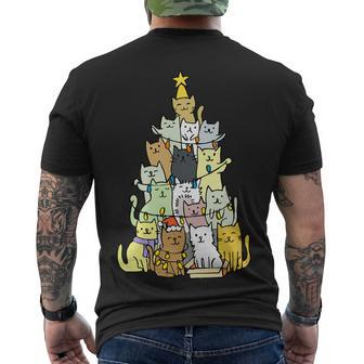 Funny Cat Christmas Tree Tshirt Men's Crewneck Short Sleeve Back Print T-shirt - Monsterry