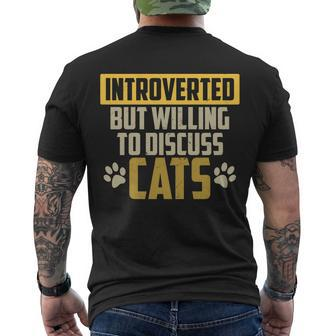 Funny Cat Paws Introverted But Willing To Discuss Cats Men's Crewneck Short Sleeve Back Print T-shirt - Monsterry
