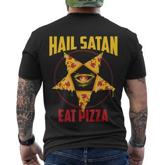 Funny Eat Pizza Hail Satan Gift Cool Satanic Occult Food Men's Crewneck Short Sleeve Back Print T-shirt - Monsterry