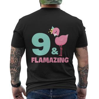 Funny Flamingo Girl Birthday Party 9 Years Old Men's Crewneck Short Sleeve Back Print T-shirt - Monsterry