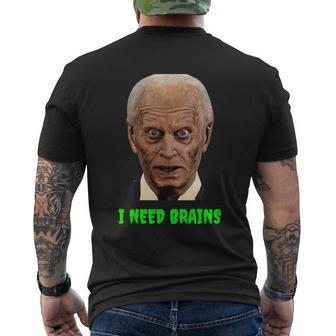 Funny Halloween Zombie Joe Biden I Need Brains Tshirt Men's Crewneck Short Sleeve Back Print T-shirt - Monsterry AU