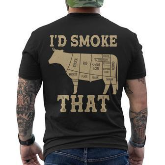 Funny Id Smoke That Cattle Meat Cuts Tshirt Men's Crewneck Short Sleeve Back Print T-shirt - Monsterry