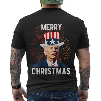 Funny Joe Biden Merry Christmas For Fourth Of July Tshirt Men's Crewneck Short Sleeve Back Print T-shirt - Monsterry
