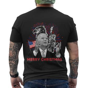 Funny Joe Biden Merry Christmas In July Usa Flag 4Th Of July Men's Crewneck Short Sleeve Back Print T-shirt - Monsterry