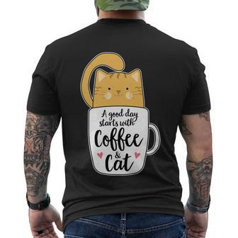 Funny Orange Cat Coffee Mug Cat Lover Men's Crewneck Short Sleeve Back Print T-shirt - Monsterry CA