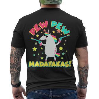 Funny Pew Pew Madafakas Unicorn Men's Crewneck Short Sleeve Back Print T-shirt - Monsterry