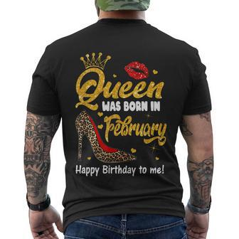 Funny Queen Was Born In February Happy Birthday To Me Leopard Shoe Gift Men's Crewneck Short Sleeve Back Print T-shirt - Monsterry CA