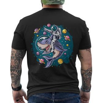 Funny Space Galaxy Astronaut Shark Men's Crewneck Short Sleeve Back Print T-shirt - Monsterry CA