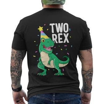 Funny Two Rex 2Nd Birthday Boy Gift Trex Dinosaur Party Happy Second Gift Men's Crewneck Short Sleeve Back Print T-shirt - Monsterry