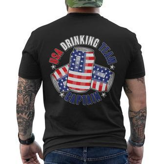 Funny Usa Drinking Team Captain American Beer Cans Men's Crewneck Short Sleeve Back Print T-shirt - Monsterry