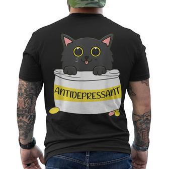 Fur Antidepressant Cute Black Cat Illustration Pet Lover Men's T-shirt Back Print - Seseable