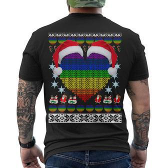 Gay Pride Heart Santa Ugly Christmas Sweater Tshirt Men's Crewneck Short Sleeve Back Print T-shirt - Monsterry AU