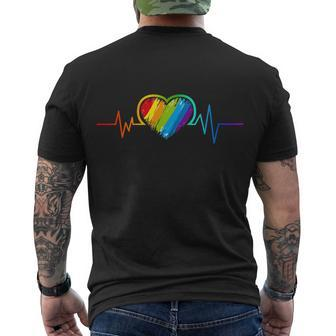 Gay Pride Rainbow Heartbeat Pulse Men's Crewneck Short Sleeve Back Print T-shirt - Monsterry AU