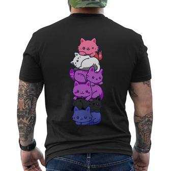 Genderfluid Pride Cat Lgbt Gender Fluid Flag Cute Cats Pile Gift Men's Crewneck Short Sleeve Back Print T-shirt - Monsterry
