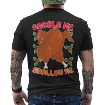 Gobble Me Swallow Me Dancing Turkey Men's Crewneck Short Sleeve Back Print T-shirt - Monsterry CA