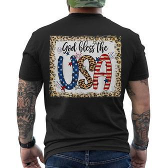 God Bless America Leopard Christian 4Th Of July Patriotic Men's T-shirt Back Print - Seseable