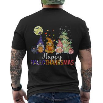 Hallothanksmas Gnomes Halloween Thanksgiving Christmas Men's T-shirt Back Print - Thegiftio UK