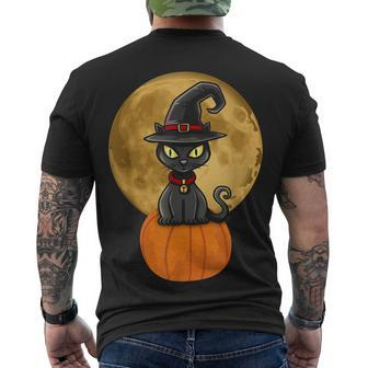 Halloween Black Cat On Pumpkin Full Moon Pet Men Women Kids Men's T-shirt Back Print - Seseable