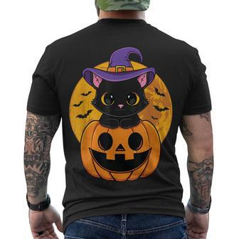 Halloween Black Cat Witch Hat Pumpkin For Kids Girls Men's T-shirt Back Print - Seseable